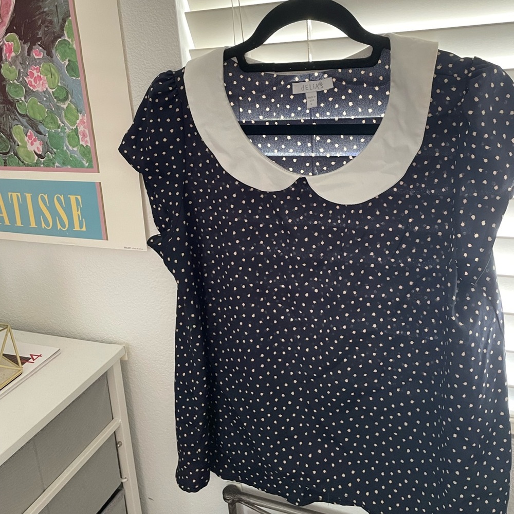 Peplum cute navy polkadot top